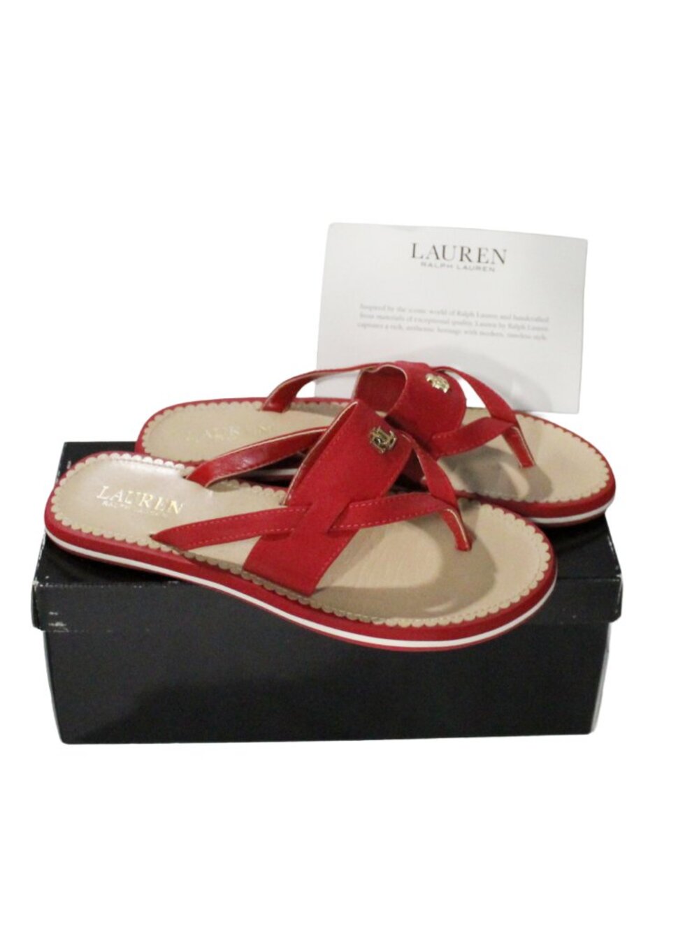 Red Nubuck PU Strappy Flat Thong Sandals Size 9 B Ralph Lauren